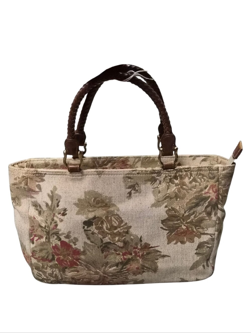 Relic Floral Canvas Tote Bag Braided Leather Handles Vintage Cottagecore